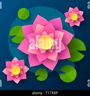 Top View Of Lotus In Cartoon Style Dark Background. Cartoon Vector Illustration. Abstract Pattern. Decorative Element. Design Element. Stock Vector