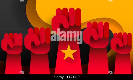 Propaganda Background Style Revolution Fist Raised In The Air. Clenched Fist Stock Vector