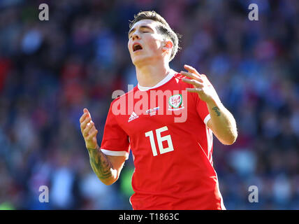 Cardiff City Stadium, Cardiff, UK. 24th Mar, 2019. UEFA European Championships Qualification football, Wales versus Slovakia; Harry Wilson of Wales reacts as his effort goes wide Credit: Action Plus Sports/Alamy Live News Stock Photo