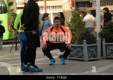 Madrid, Spain. 24th Mar 2019.  Participants of the marathon vias verdes prepare for the 30k start in Perales de Tajuña, Madrid, Spain. Stock Photo