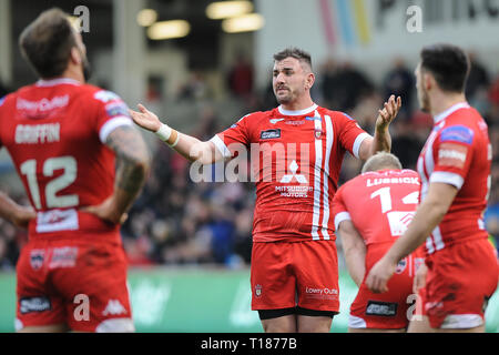 Salford, UK. 24th March 2019.  AJ Bell Stadium, Salford, England; Rugby League Betfred Super League, Salford Red Devils vs Wigan Warriors; Salford Red Devils Adam Walker made an impressive home debut. Credit: Dean Williams/Alamy Live News Stock Photo
