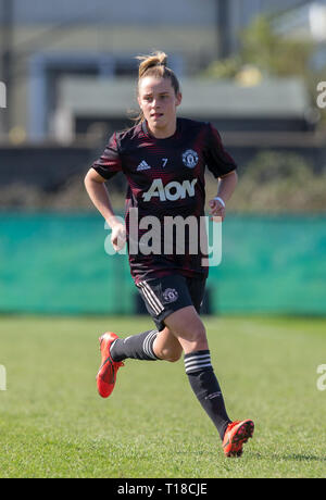 Dartford, Kent, UK. 24th March, 2019. Ella Toone of Man Utd Women pre match during the FAWSL 2 match between Charlton Athletic Women and Manchester United Women at Oakwood, Old Rd, Crayford, Dartford, Kent, DA1 4DN on 24 March 2019. Photo by Andy Rowland. Credit: Andrew Rowland/Alamy Live News Stock Photo