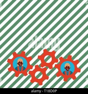 Two Business People Each Inside Colorful Cog Wheel Gears for Teamwork Event Design business concept Empty copy text for Web banners promotional materi Stock Vector