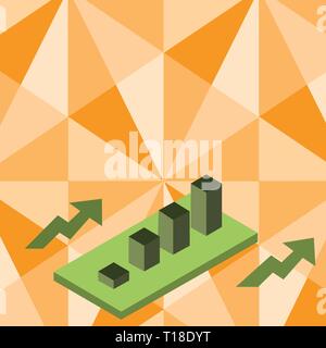 Colorful Clustered 3D Bar Chart Graph Diagram in Perspective with Two Arrows Design business concept Empty template copy space text for Ad website iso Stock Vector