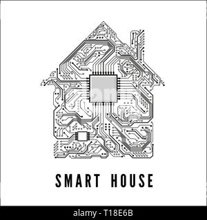 Smart house concept. Home from circuit tracks and CPU. Vector illustration Stock Vector