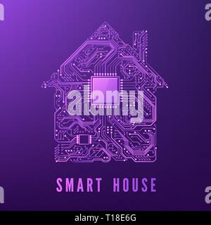 Circuit home. Smart house concept. Vector illustration isolated on purple background Stock Vector