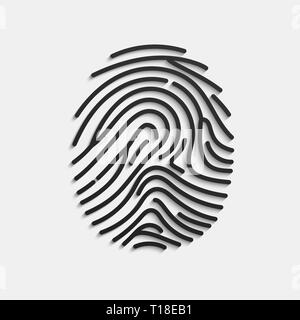 Fingerprint. Scan fingerprint isolated on white background. Volume press of finger with shadow. Vector illustration Stock Vector