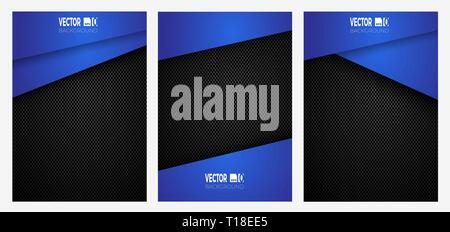 Abstract geometric stripes on carbon fiber background, blue color on dark texture Stock Vector