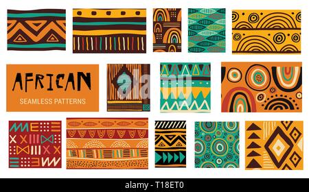 Seamless African modern art tribal patterns. Vector collection Stock Vector