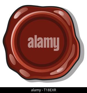 Brown wax seal or stamp with a blank surface and space for your text isolated on a white background. Vector cartoon close-up illustration. Stock Vector