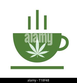 Cannabis herbal tea and marijuana leaves. Icon vector logo template. Isolated vector illustration on white background. Stock Vector