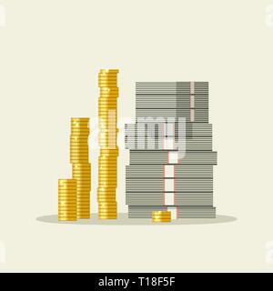 Piles of dollars and coins Stock Vector
