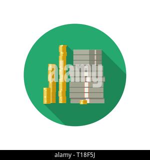 Icon of Dollars and coins Stock Vector