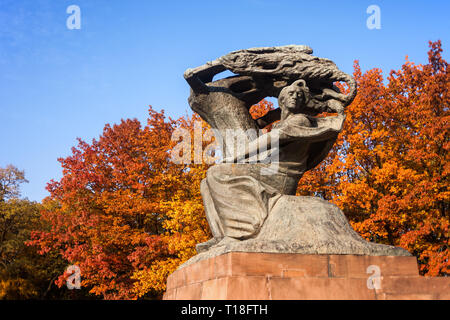 Chopin monument and autumn trees in Royal Lazienki Park in Warsaw, Poland, bronze statue of Polish composer and pianist Frederic Chopin designed in 19 Stock Photo