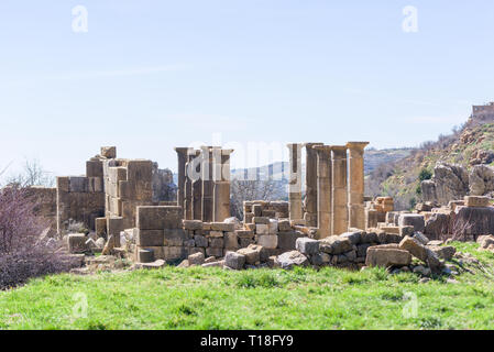 A Roman temple dedicated to Zeus Baal and a byzantine basilica sit at the beginning of the Nahr al Kalb valley on the Mount Lebanon. Stock Photo