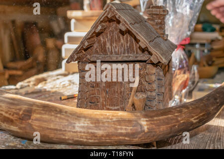 handicrafts made of wood, toys and ornaments Stock Photo