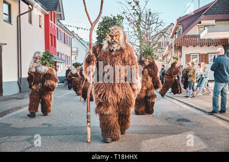 Hairy wild man. Carnival party in southern Germany - Black Forest. Stock Photo