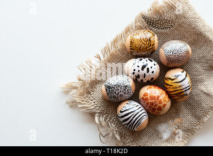 Animal print. Stylish set of Easter eggs on a white background. Easter concept Stock Photo