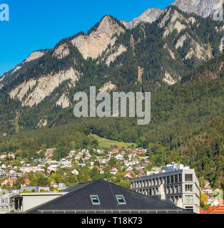 Summits of the Alps as seen from the town of Chur in Switzerland at the end of September. The town of Chur is the capital of the Swiss canton of Graub Stock Photo