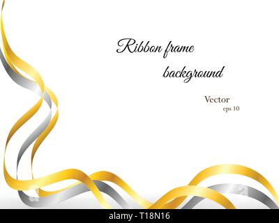 Elegant gold and silver ribbon frame. Stock Vector