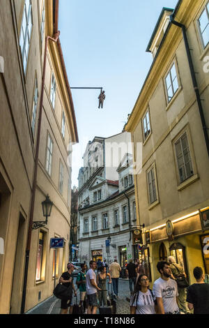 Prague, Czech Republic - September 20, 2019: Sculpture of David Black, hanging Seven Foot Sigmund Freud