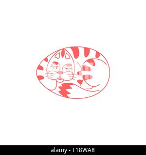 Vector illustration of sleeping cat in easter egg shape. Red cat in line art design Stock Vector