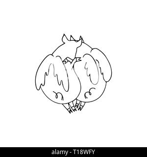 Vector illustration of two lovers pigs angels with wings cuddling. Black and white cartoon pigs Stock Vector