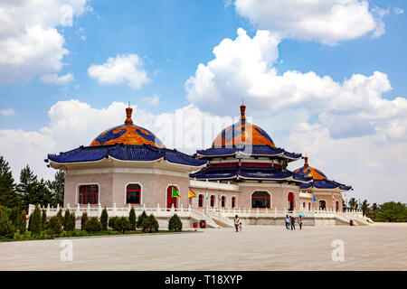 At the mausoleum of Genghis Khan, outside the city of Dongsheng in Inner Mongolia, China. Stock Photo