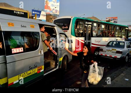 Popcorn street vendors in Plaza Norte iin LIMA. Department of Lima.PERU                     Stock Photo