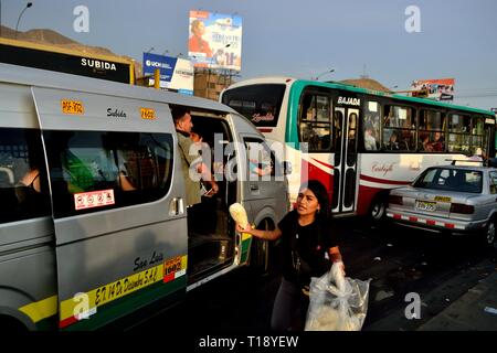 Popcorn street vendors in Plaza Norte iin LIMA. Department of Lima.PERU                     Stock Photo