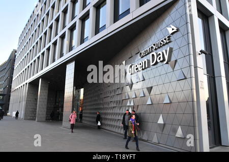 Credit Suisse, Green Day Offices (built in 2017) in Wroclaw. Main entrance, Poland Stock Photo