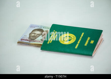 Ecowas and International Passport with N1000 Local currency notes Stock Photo