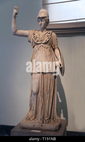 Athena. Ancient Greek goddess. 2nd century AD. Roman marble statue, copy of a Greek original. National archaeological Museum, Naples. Stock Photo