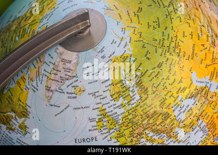 Northern Hemisphere on a globe Stock Photo