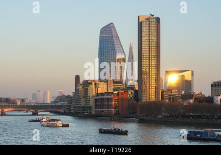 One Blackfriars, The Shard and South Bank Tower skyscrapers with Canary Wharf in the background, London England United Kingdom UK Stock Photo