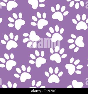 backdrop with silhouettes of cat or dog footprint. Vector illustration animal paw track pattern. Paw print seamless. Stock Vector