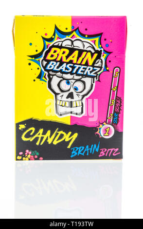 Winneconne, WI - 15 March 2019: A package of Brain Blasterz sour candy on an isolated background Stock Photo