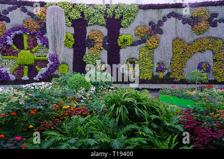 SYDNEY, AUSTRALIA -18 JUL 2018- View of the Calyx, an event and exhibit space with a large green living plant wall in the Royal Botanical Gardens in S Stock Photo