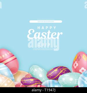 Happy Easter writing over eggs Stock Vector