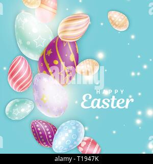 Easter eggs and sparks near inscription Stock Vector