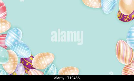 Beautiful Easter eggs on blue Stock Vector
