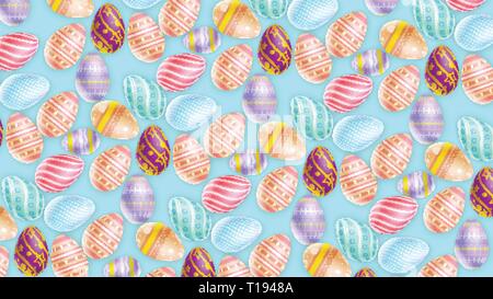 Collection of colored eggs on blue Stock Vector