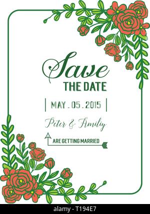 Vector illustration crowd of orange rose flower frames with wedding ...