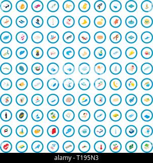 100 miami icons set, isometric 3d style Stock Vector