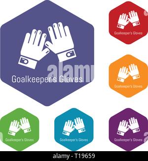 Goalkeeper gloves icons vector hexahedron Stock Vector
