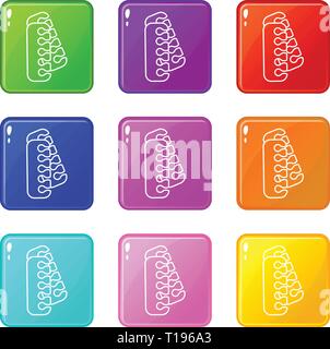 Nail foot tool separator icons set 9 color collection Stock Vector