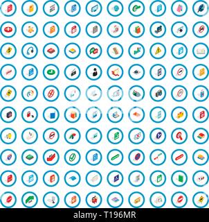 100 mobile app icons set, isometric 3d style Stock Vector