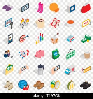 Woman shopping icons set, isometric style Stock Vector