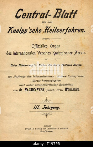 medicine, specialist book, naturopathy, 'Central-Blatt fuer das Kneippsche Heilverfahren' (Central Organ for the Therapy according to Kneipp), editor: Alfred Baumgarten (1862 - 1924), III volume, front page, Kaufbeuren, 1896 / 1897, Additional-Rights-Clearance-Info-Not-Available Stock Photo