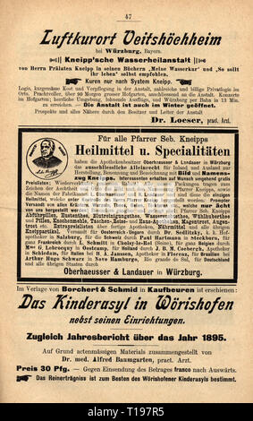 advertising, medicine, naturopathy, advertisements in the 'Central-Blatt fuer das Kneippsche Heilverfahren' (Central Organ for the Therapy according to Kneipp), editor: Alfred Baumgarten (1862 - 1924), IIIrd volume, front page, Kaufbeuren, 1896 / 1897, Additional-Rights-Clearance-Info-Not-Available Stock Photo